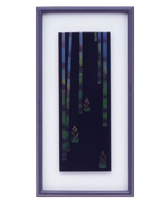 うるし塗り衝立　帯飾り　アート作品向け 藤蒔絵 柘漆塗ブローチ 蒔絵 黒漆 漆 木 藤の花 うるしアート