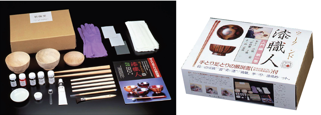 「ウィークエンド漆職人・入門編」に含まれる材料と道具、完璧にセットしたキットで販売いたします。手取り足とりの解説書付